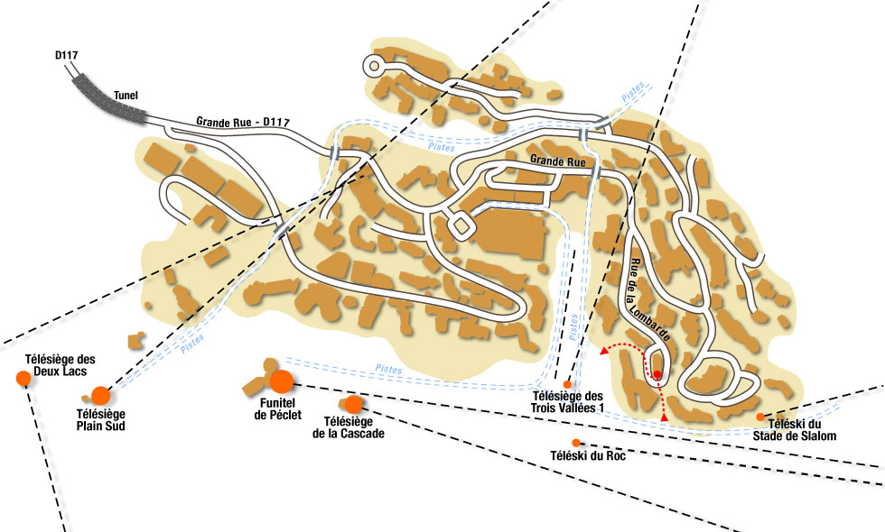 Plan de Val Thorens, localisation location saisonniere 